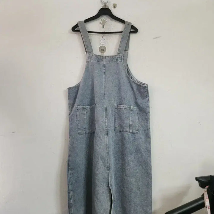 [BUNJANG] Wide Light Blue Denim Overall Dress / 와이드연청 데님 멜빵 원피스