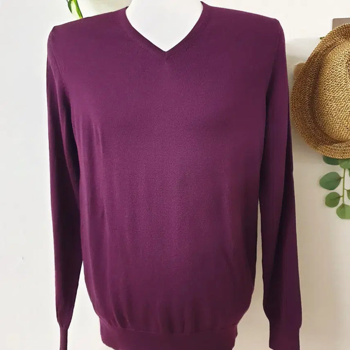 [BUNJANG] Tom Rusborg Merino Wool V-Neck Knit Sweater / 톰러스보그 남성 메리노울 V넥니트 100 퍼플 L