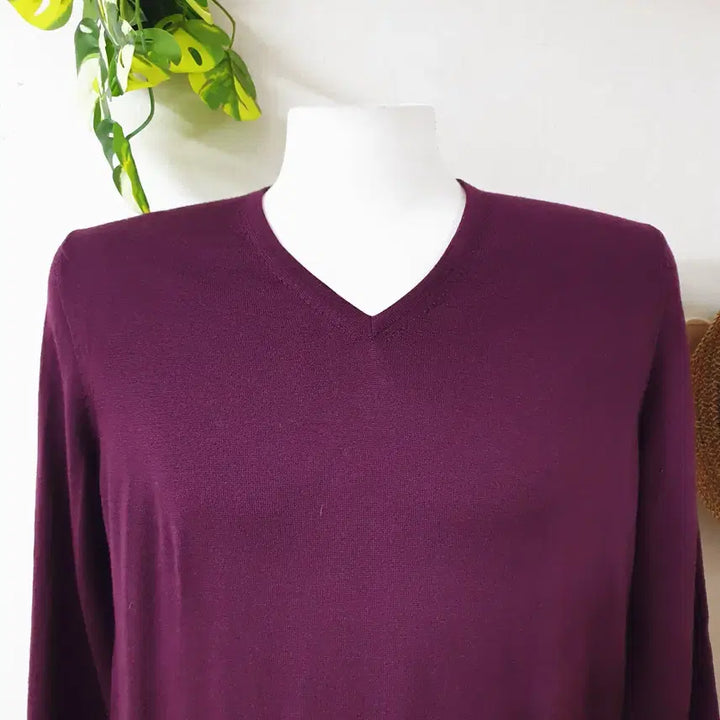 [BUNJANG] Tom Rusborg Merino Wool V-Neck Knit Sweater / 톰러스보그 남성 메리노울 V넥니트 100 퍼플 L