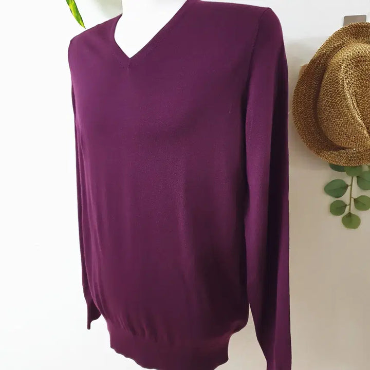 [BUNJANG] Tom Rusborg Merino Wool V-Neck Knit Sweater / 톰러스보그 남성 메리노울 V넥니트 100 퍼플 L