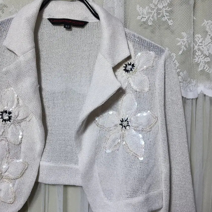 [BUNJANG] Lie Sangbong Floral Crop Knit Cardigan / 이상봉 Lie Sangbong 꽃 크롭 니트 가디건