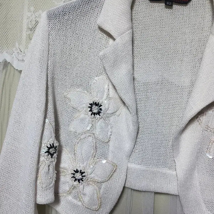 [BUNJANG] Lie Sangbong Floral Crop Knit Cardigan / 이상봉 Lie Sangbong 꽃 크롭 니트 가디건