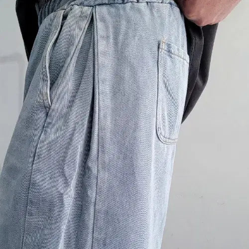 [BUNJANG] Unisex Side Pleat Denim Bermuda Shorts / 남자 사이드 핀턱 데님 버뮤다 팬츠 2컬러
