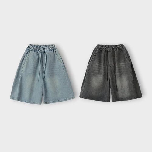 [BUNJANG] Unisex Side Pleat Denim Bermuda Shorts / 남자 사이드 핀턱 데님 버뮤다 팬츠 2컬러