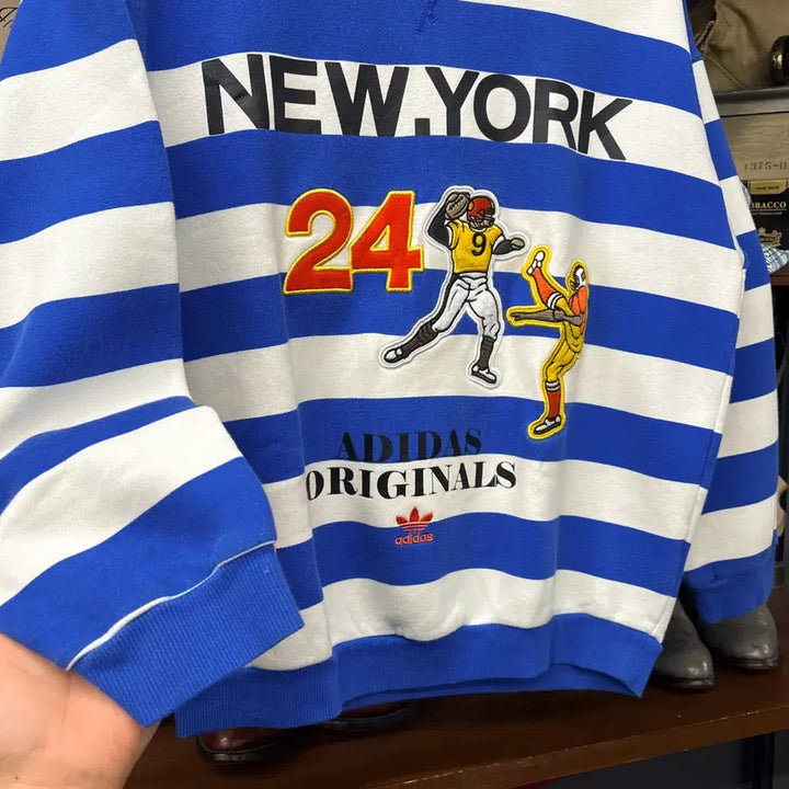 [BUNJANG] Adidas Originals Archive Rugby Patch Stripe Sweatshirt / 아디다스 오리지널스 아카이브 럭비패치 스트라이프 스웻셔츠 N1219