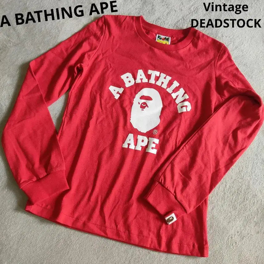 [BUNJANG] BAPE College Long Sleeve T-shirt Red / 베이프 컬리지 롱슬리브 티셔츠 레드