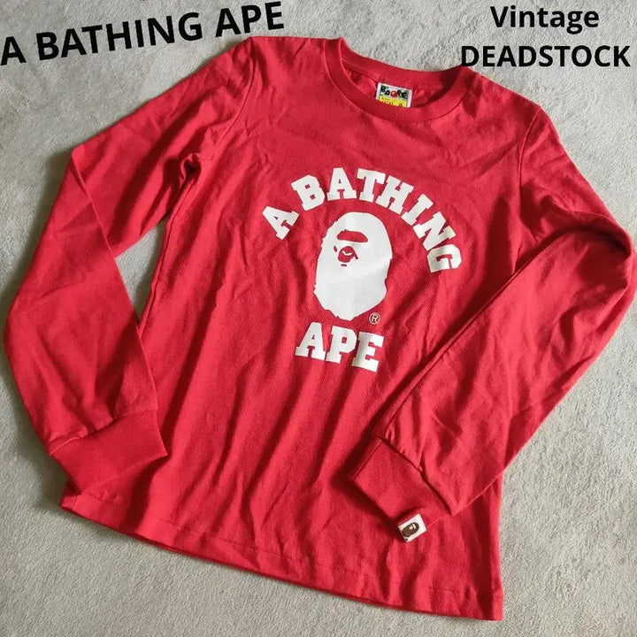 [BUNJANG] BAPE College Long Sleeve T-shirt Red / 베이프 컬리지 롱슬리브 티셔츠 레드