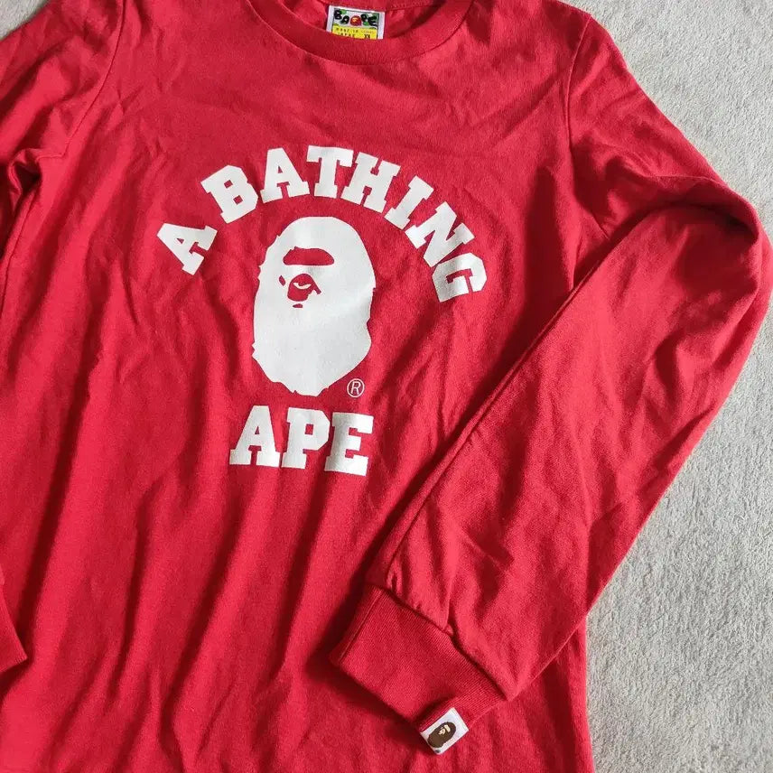[BUNJANG] BAPE College Long Sleeve T-shirt Red / 베이프 컬리지 롱슬리브 티셔츠 레드