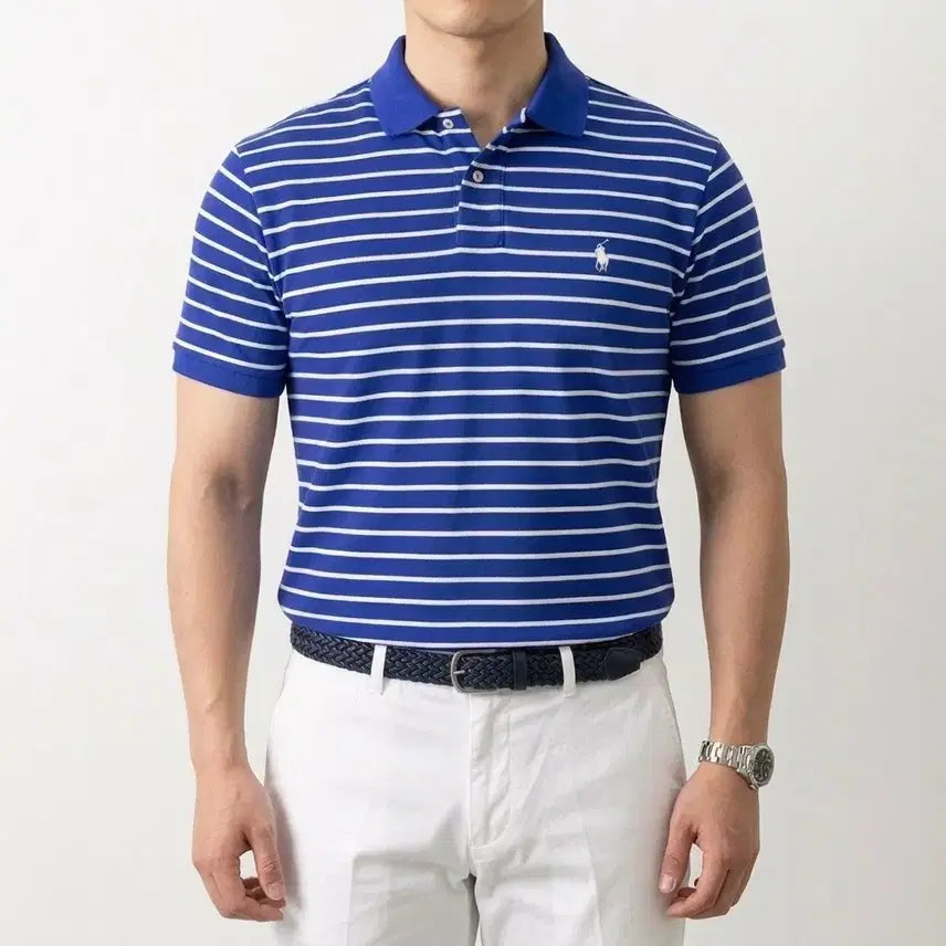 [BUNJANG] Polo Ralph Lauren Striped Polo Shirt / [정품] 폴로 랄프로렌 스트라이프 카라티 블루 100-105
