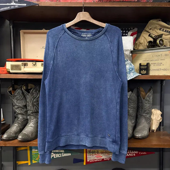 [BUNJANG] Denim &amp; Supply Essential Indigo Blue Raglan Long Sleeve T-shirt / 데님 앤 서플라이 에센셜 인디고블루 래글런 롱슬리브 티셔츠 N1220
