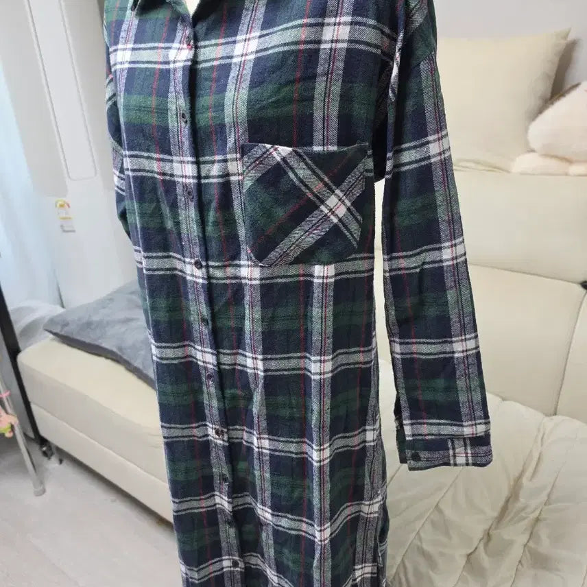 [BUNJANG] XL Checkered Long Shirt Dress / 체크 빅사이즈 XL 롱원피스 남방 셔츠