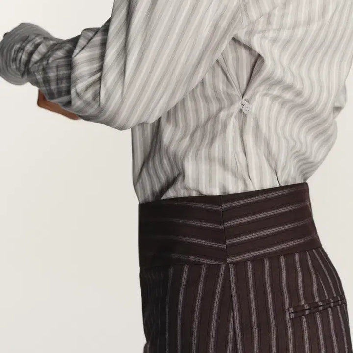 [BUNJANG] ZARA Striped Poplin Shirt / 자라 스트라이프 숄더 패드 포플린 셔츠 (피버 착용)