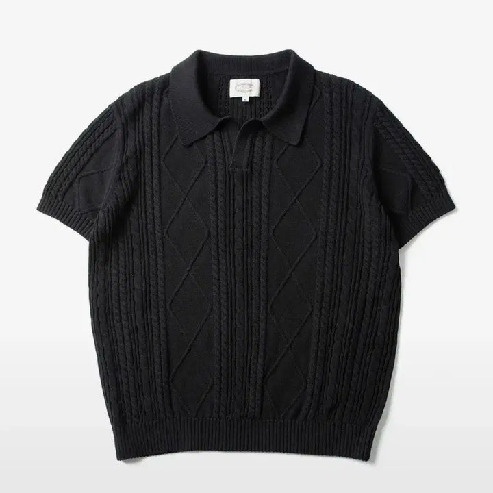 [BUNJANG] Amfeast Fisherman Open Collar Half Knit Black / 암피스트 피셔맨 오픈 카라 하프 니트 블랙