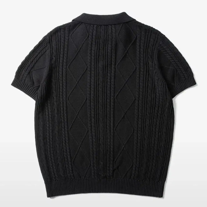 [BUNJANG] Amfeast Fisherman Open Collar Half Knit Black / 암피스트 피셔맨 오픈 카라 하프 니트 블랙