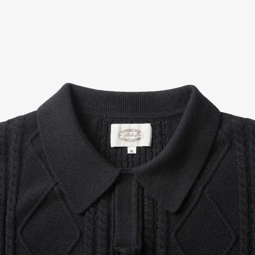 [BUNJANG] Amfeast Fisherman Open Collar Half Knit Black / 암피스트 피셔맨 오픈 카라 하프 니트 블랙
