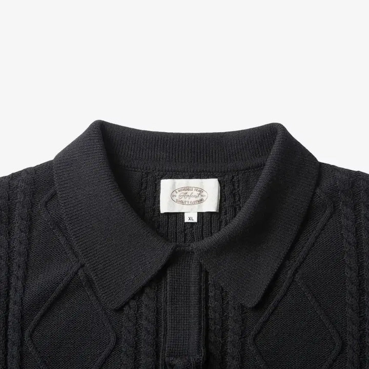 [BUNJANG] Amfeast Fisherman Open Collar Half Knit Black / 암피스트 피셔맨 오픈 카라 하프 니트 블랙