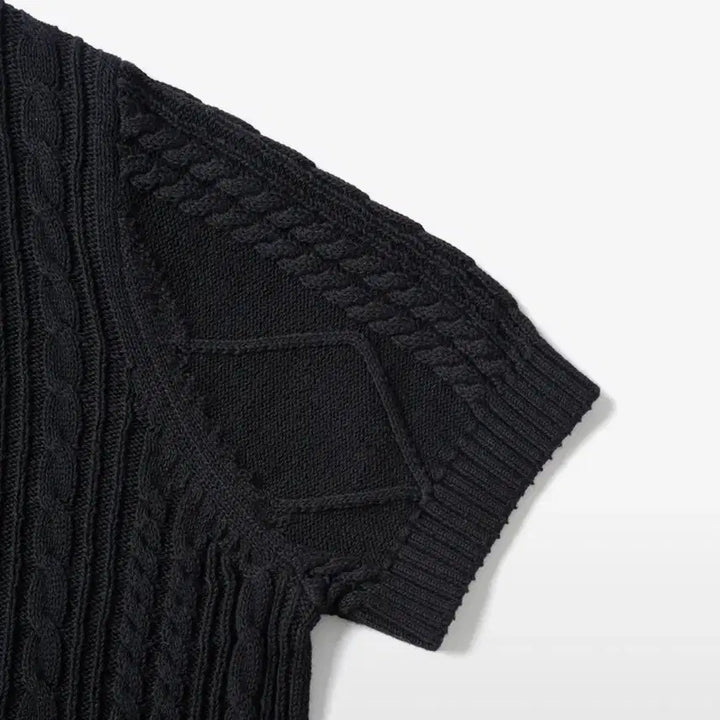 [BUNJANG] Amfeast Fisherman Open Collar Half Knit Black / 암피스트 피셔맨 오픈 카라 하프 니트 블랙