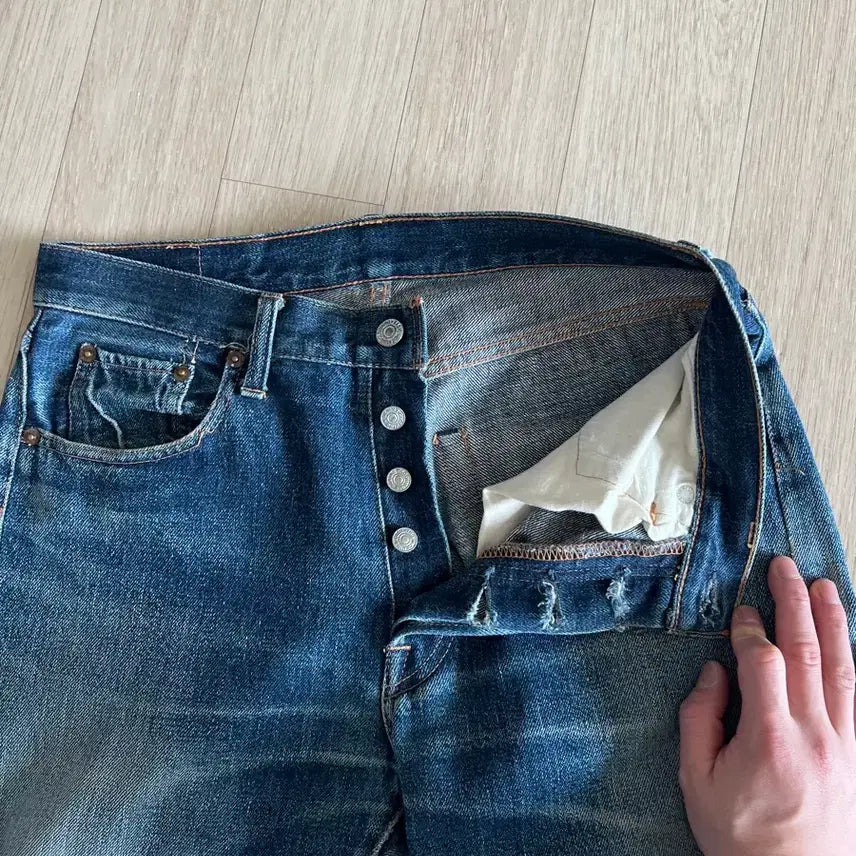 [BUNJANG] DeNIM Selvedge Vintage Damage Denim Pants / 드님 셀비지 빈티지 데미지 데님 팬츠