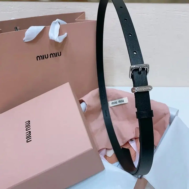 [BUNJANG] Miu Miu Black Leather Belt / 미우미우 블랙 가죽 벨트 새상품 풀셋