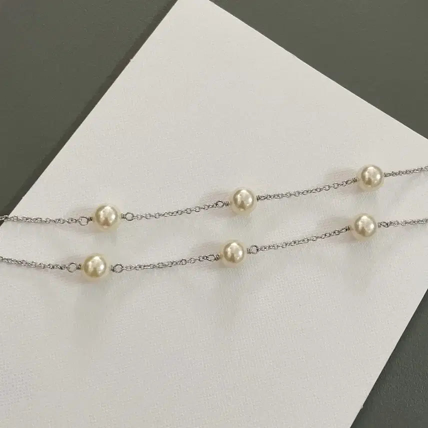 [BUNJANG] Miu Miu Ribbon Pearl Necklace Set / 미우미우 리본 진주 목걸이 풀세트