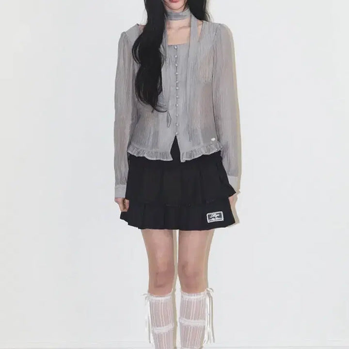 [SOLD OUT] 일리고 리본타이 스퀘어넥 롱블라우스