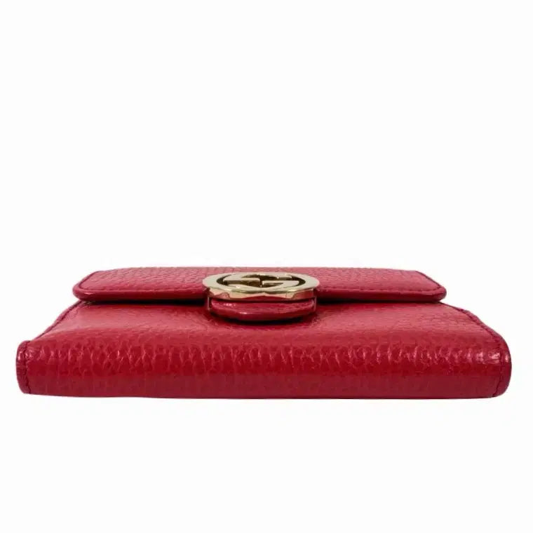 [BUNJANG] Gucci GG Interlocking Leather Flap Wallet / 구찌 여성 GG 인터로킹 금장 레더 플랩 반지갑 레드 615525