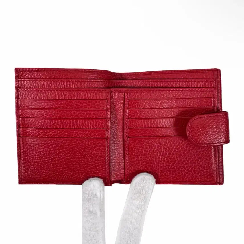 [BUNJANG] Gucci GG Interlocking Leather Flap Wallet / 구찌 여성 GG 인터로킹 금장 레더 플랩 반지갑 레드 615525