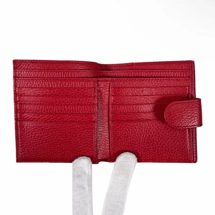 [BUNJANG] Gucci GG Interlocking Leather Flap Wallet / 구찌 여성 GG 인터로킹 금장 레더 플랩 반지갑 레드 615525