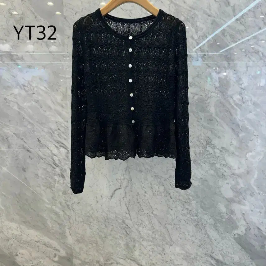 [BUNJANG] Js New York Style Lace Punch Frill Knit Cardigan / js뉴욕스타일신상 단추 레이스 펀칭 프릴 니트가디건
