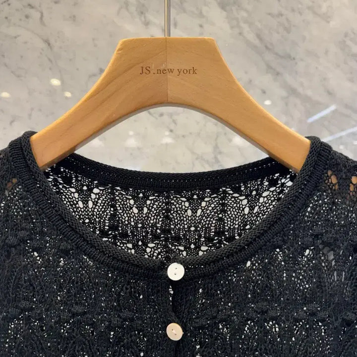 [BUNJANG] Js New York Style Lace Punch Frill Knit Cardigan / js뉴욕스타일신상 단추 레이스 펀칭 프릴 니트가디건