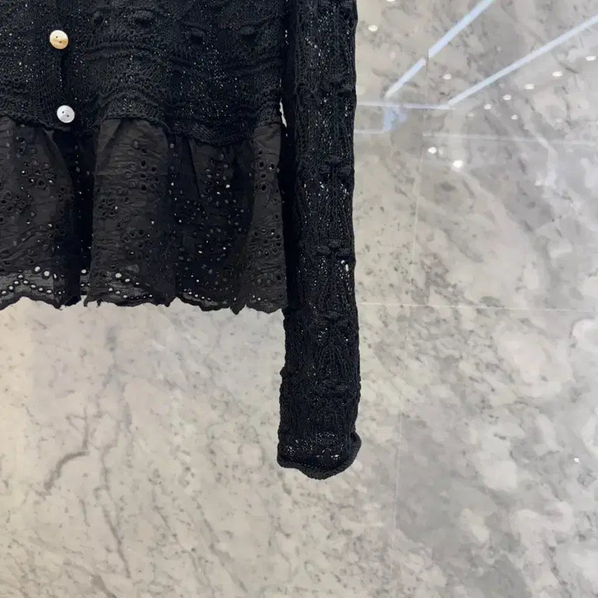 [BUNJANG] Js New York Style Lace Punch Frill Knit Cardigan / js뉴욕스타일신상 단추 레이스 펀칭 프릴 니트가디건