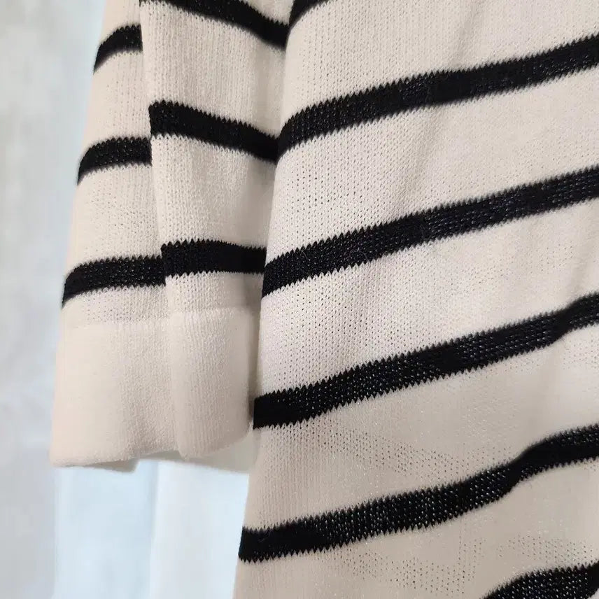 [BUNJANG] Striped Knit Cardigan Top / 줄무늬 반팔 니트 가디건 스타일