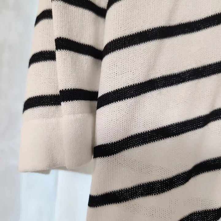 [BUNJANG] Striped Knit Cardigan Top / 줄무늬 반팔 니트 가디건 스타일