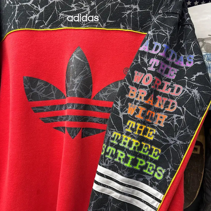 [BUNJANG] Adidas Trefoil Graphic Sweatshirt / 80s 아디다스 실버택 마블링 트레포일 그래픽 스웻셔츠 N1223