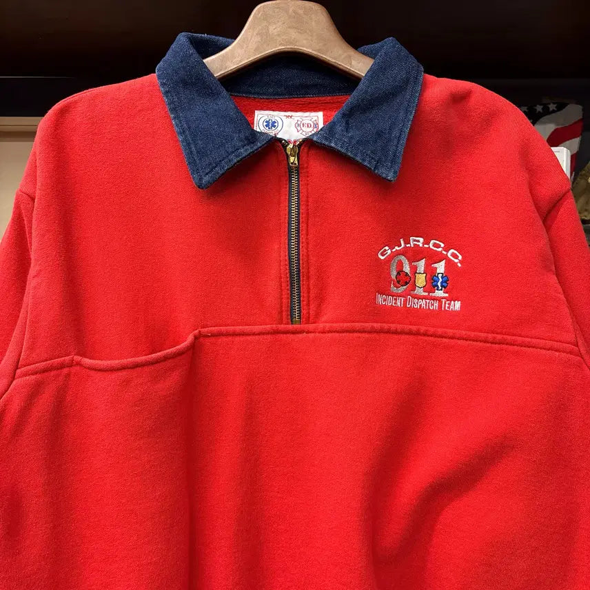 [BUNJANG] EMT Original USA Half-Zip Sweatshirt / 90s 오리지널 USA EMT 디페인더 워크 반집업 스웻셔츠 N1224