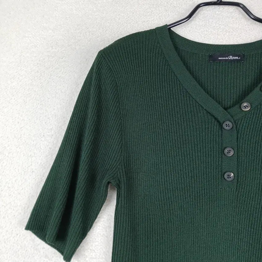 [SOLD OUT] 로엠 여성 그린 골지 반팔 티셔츠(95)