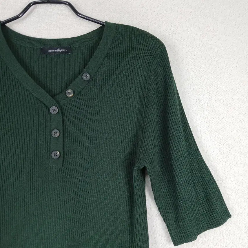 [SOLD OUT] 로엠 여성 그린 골지 반팔 티셔츠(95)