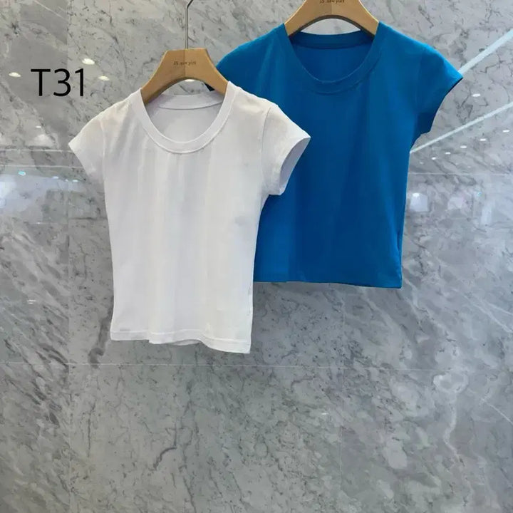 [BUNJANG] JS New York Style Basic Cap Sleeve T-Shirt / js뉴욕스타일신상(당일발송)라운드 기본 캡소매 반팔티
