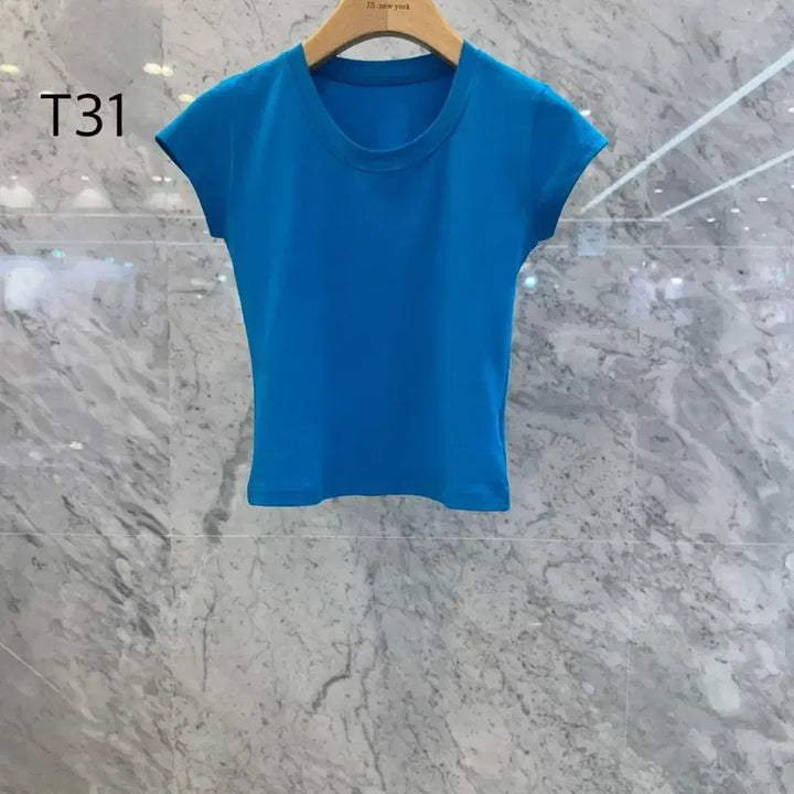 [BUNJANG] JS New York Style Basic Cap Sleeve T-Shirt / js뉴욕스타일신상(당일발송)라운드 기본 캡소매 반팔티