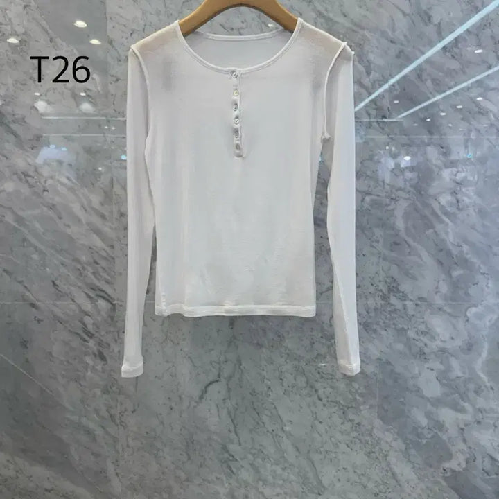 [BUNJANG] Js New York Style Round Button Long Sleeve Shirt / js뉴욕스타일신상 라운드 단추 기본 긴팔 티