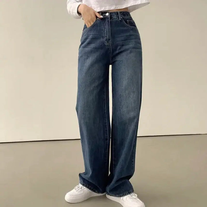 [BUNJANG] High-Waist Wide-Leg Jeans / [중청] 하이웨스트 일자 와이드 청바지 데님팬츠