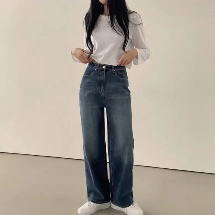 [BUNJANG] High-Waist Wide-Leg Jeans / [중청] 하이웨스트 일자 와이드 청바지 데님팬츠