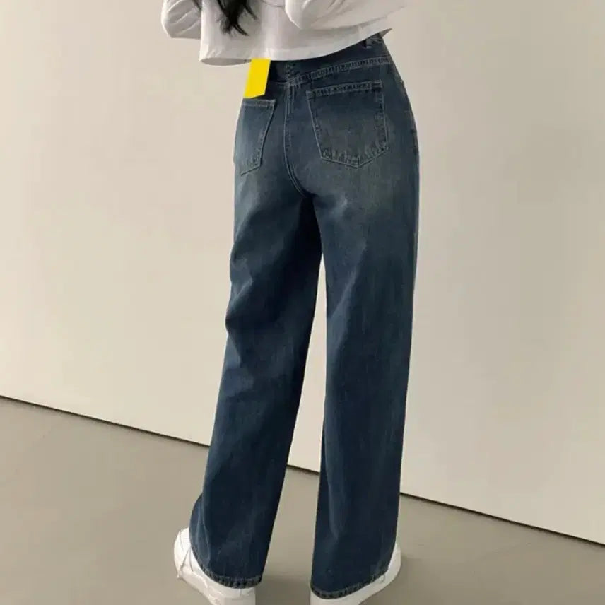 [BUNJANG] High-Waist Wide-Leg Jeans / [중청] 하이웨스트 일자 와이드 청바지 데님팬츠