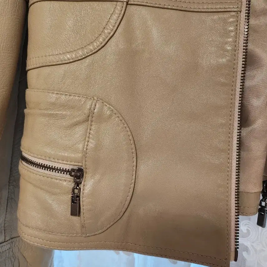 [BUNJANG] Meridian Beige Lambskin Leather Jacket / Meridian 베이지 양가죽 자켓
