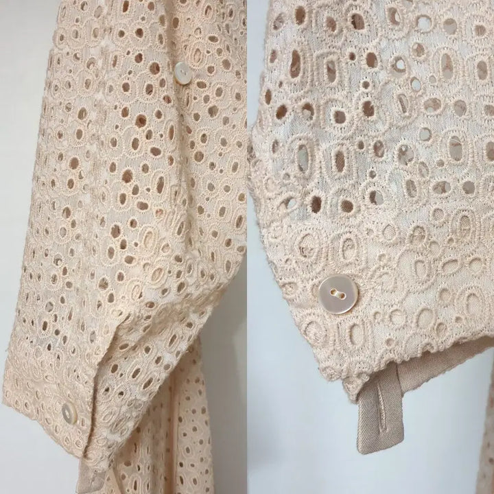 [BUNJANG] MINE Beige Eyelet Punch Fit-and-Flare Dress / 한섬 MINE 마인 베이지 아일렛 펀칭 핏앤플레어 원피스 (슬립포함)
