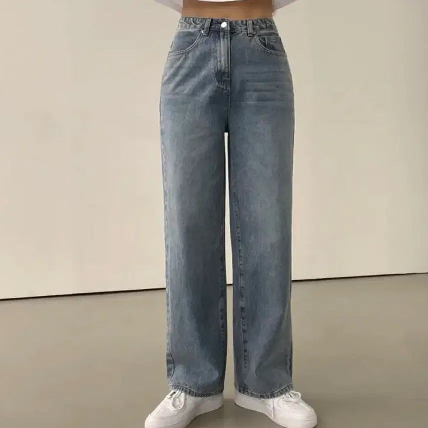 [BUNJANG] High-Waist Wide-Leg Jeans / [연청] 하이웨스트 일자 와이드 청바지 데님팬츠