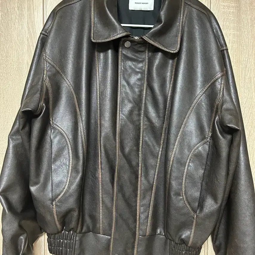 [BUNJANG] Wonder Wonder Brown Leather Blouson Jacket / 원더원더 브라운 레더 블루종 자켓 가죽자켓