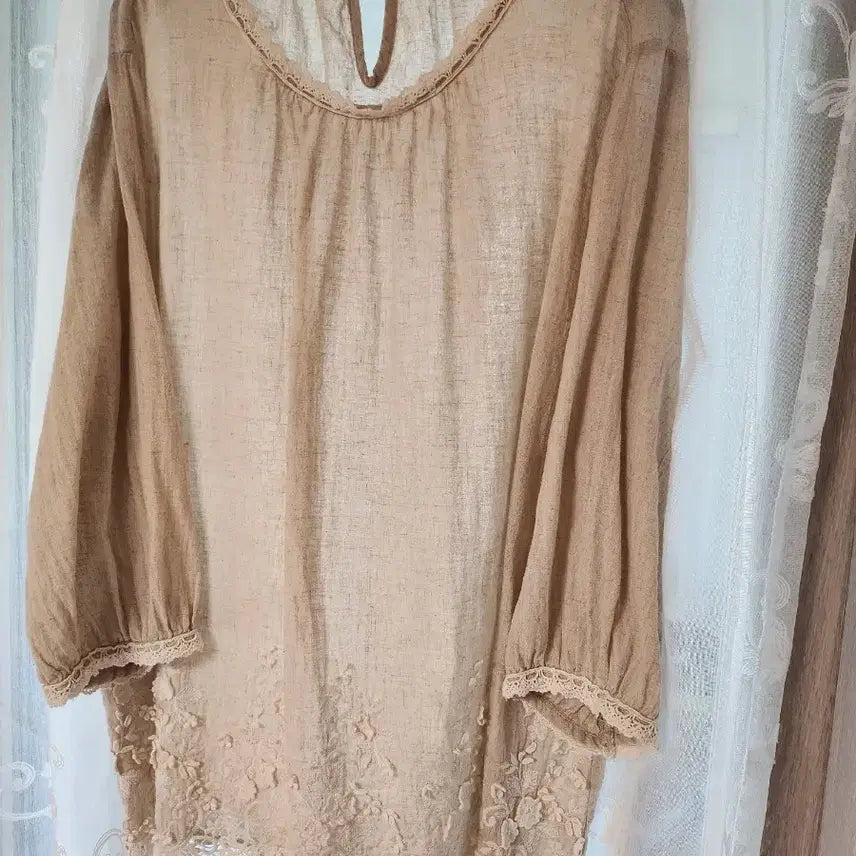 [BUNJANG] Pink DIA Lace Linen Blouse / Pink DIA 레이스 블라우스칠부 린넨 스타일