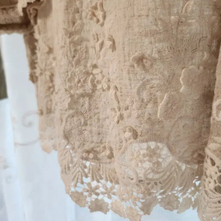 [BUNJANG] Pink DIA Lace Linen Blouse / Pink DIA 레이스 블라우스칠부 린넨 스타일