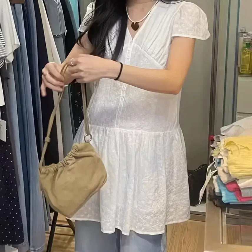 [BUNJANG] White Mini Layered Dress / 화이트 미니 레이어드 원피스